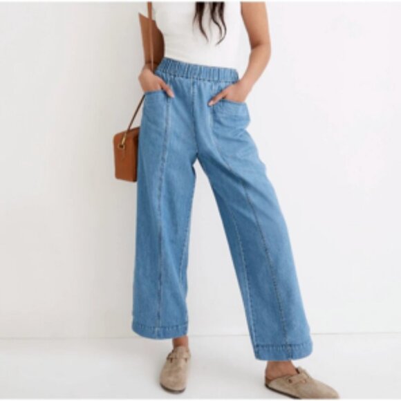Madewell Pants - MADEWELL Denim Jeans Pull-On High-Rise 100% Cotton Wide-Leg Crop Pants Small